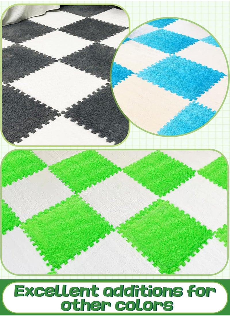 AUTOYSUR - 12 pcs Thickened Plush Foam Interlocking Floor Mats, Interlocking Foam Tiles with Edgings for Kids, Soft Anti-Slip Puzzle Area Square Rug Playmat for Children Room Flat (10", White) - Image 1