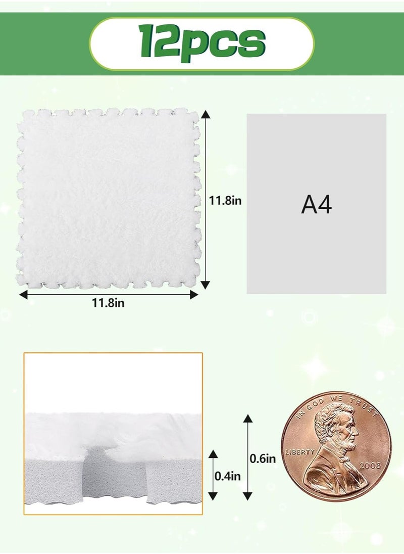 AUTOYSUR - 12 pcs Thickened Plush Foam Interlocking Floor Mats, Interlocking Foam Tiles with Edgings for Kids, Soft Anti-Slip Puzzle Area Square Rug Playmat for Children Room Flat (10", White) - Image 1