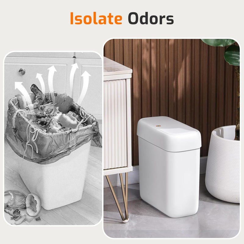 MOPALL Small Bathroom Trash Can with Lid, 2.6 Gallons / 10 L Slim Plastic Garbage Bin with Pop-Up Lid, Mini Waste Basket Can Dog Proof for Kitchen, Bedroom, Office, Laundry, Toilet, Rv, White - Image 4