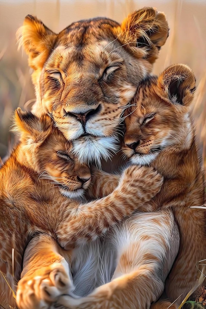 ANAADI ملصق صورة أسد أنادي مع صغاره لتزيين المنزل أو المكتب 12x18 بوصة - Image 1