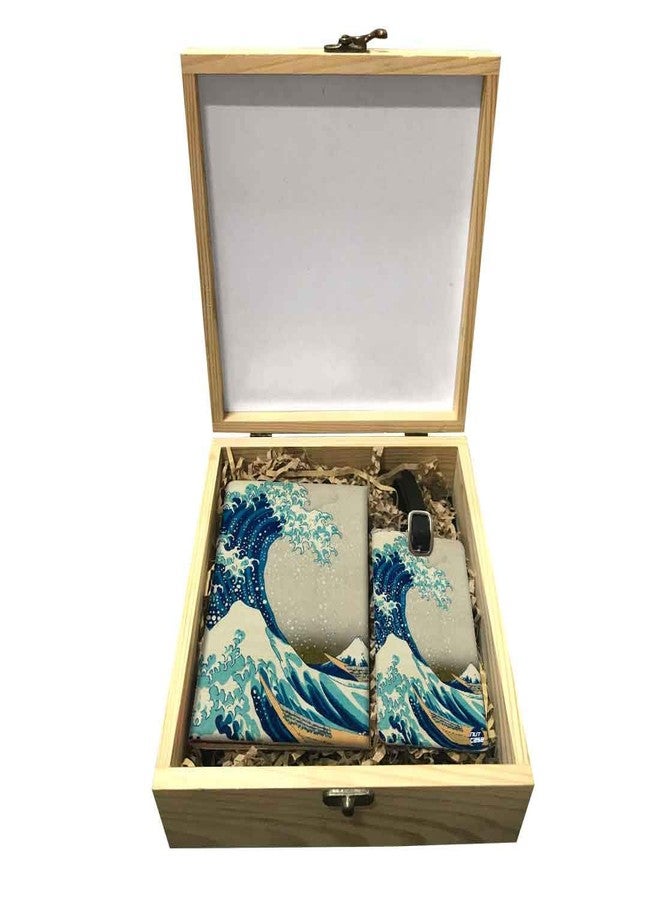 Nutcase Designer Passport Holder for Men Women Passport Cover Luggage Tag Wooden Gift Box Set - Big Wave - Image 3