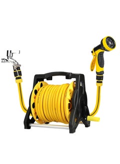 XiuWoo 10m Hose Reel, 360° Rotation Adjustment Patterns Spray Nozzle, Wall Mount Patio Hoses Rack Storage, Portable Car Washing Watering Sprinkler Hose  - Image 1