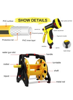 XiuWoo 10m Hose Reel, 360° Rotation Adjustment Patterns Spray Nozzle, Wall Mount Patio Hoses Rack Storage, Portable Car Washing Watering Sprinkler Hose  - Image 3