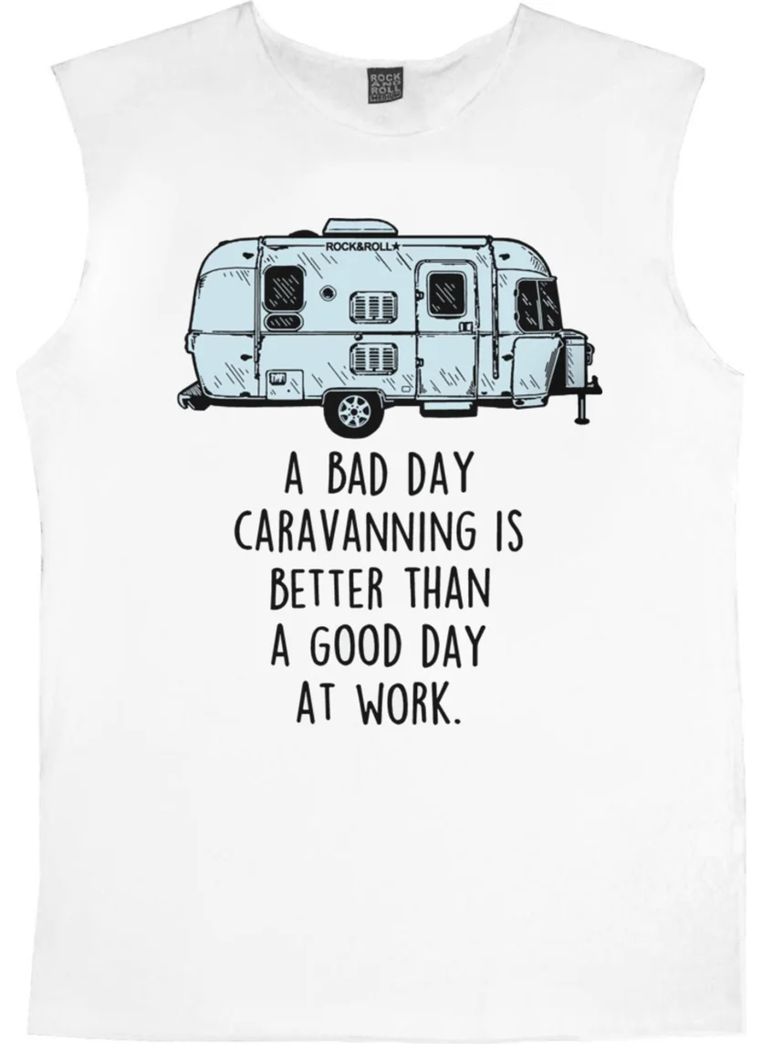 Rock&Roll Caravan Life White Cut Sleeve | Sleeveless Men's T-Shirt | Athlete