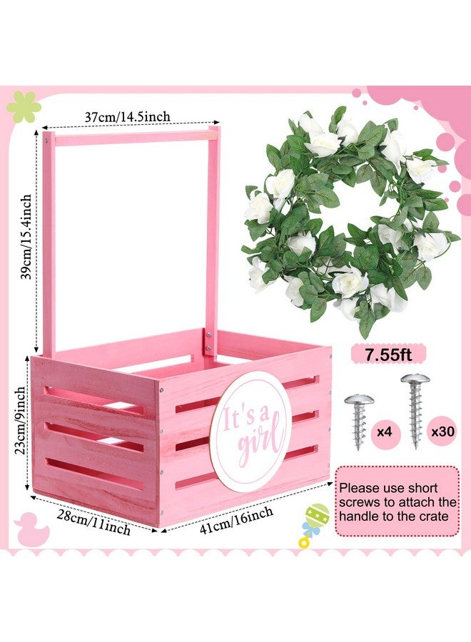 Barydat صندوق هدايا بيبي باريدات الخشبي مع مقبض - سلة تخزين خشبية مع زينة - هدية ترحيب للمولود الجديد - كشف جنس الحمل - للآباء الجدد (وردي، بنت) - Image 2