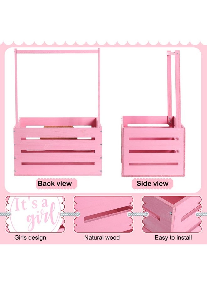 Barydat صندوق هدايا بيبي باريدات الخشبي مع مقبض - سلة تخزين خشبية مع زينة - هدية ترحيب للمولود الجديد - كشف جنس الحمل - للآباء الجدد (وردي، بنت) - Image 3