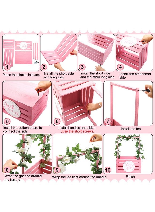 Barydat صندوق هدايا بيبي باريدات الخشبي مع مقبض - سلة تخزين خشبية مع زينة - هدية ترحيب للمولود الجديد - كشف جنس الحمل - للآباء الجدد (وردي، بنت) - Image 4