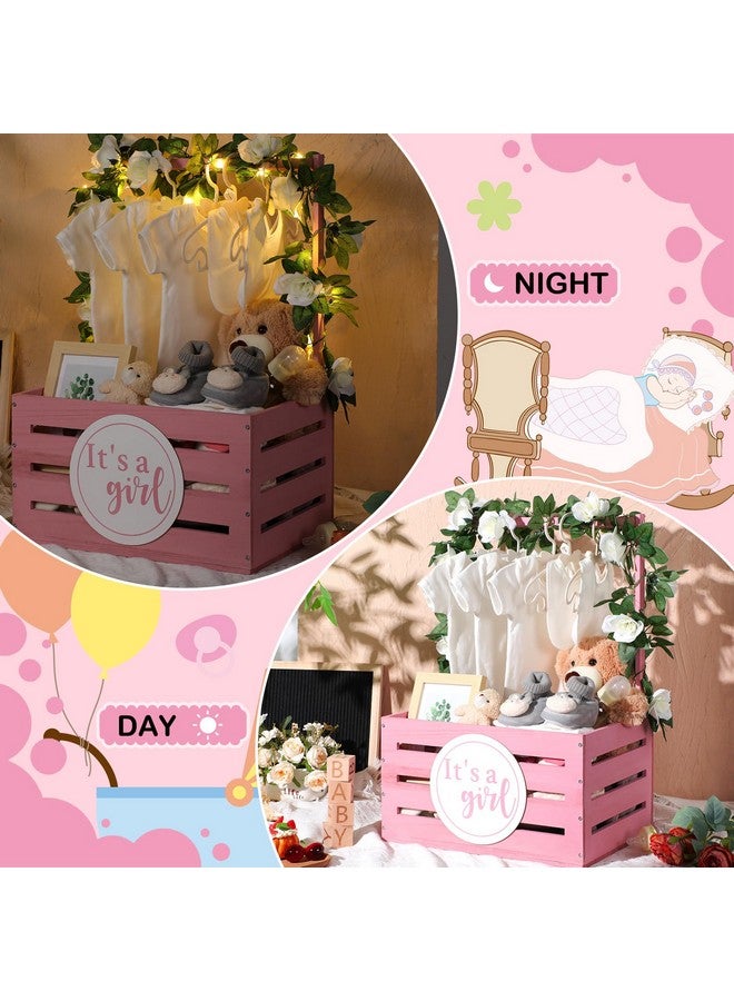 Barydat صندوق هدايا بيبي باريدات الخشبي مع مقبض - سلة تخزين خشبية مع زينة - هدية ترحيب للمولود الجديد - كشف جنس الحمل - للآباء الجدد (وردي، بنت) - Image 5