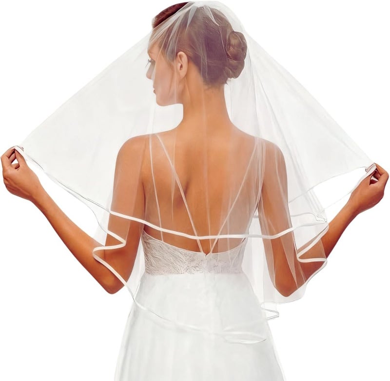 Nanchor Bridal Veil Women's Simple Tulle Short Wedding Veil Satin Edge With Comb for Wedding Bachelorette Party - Image 4