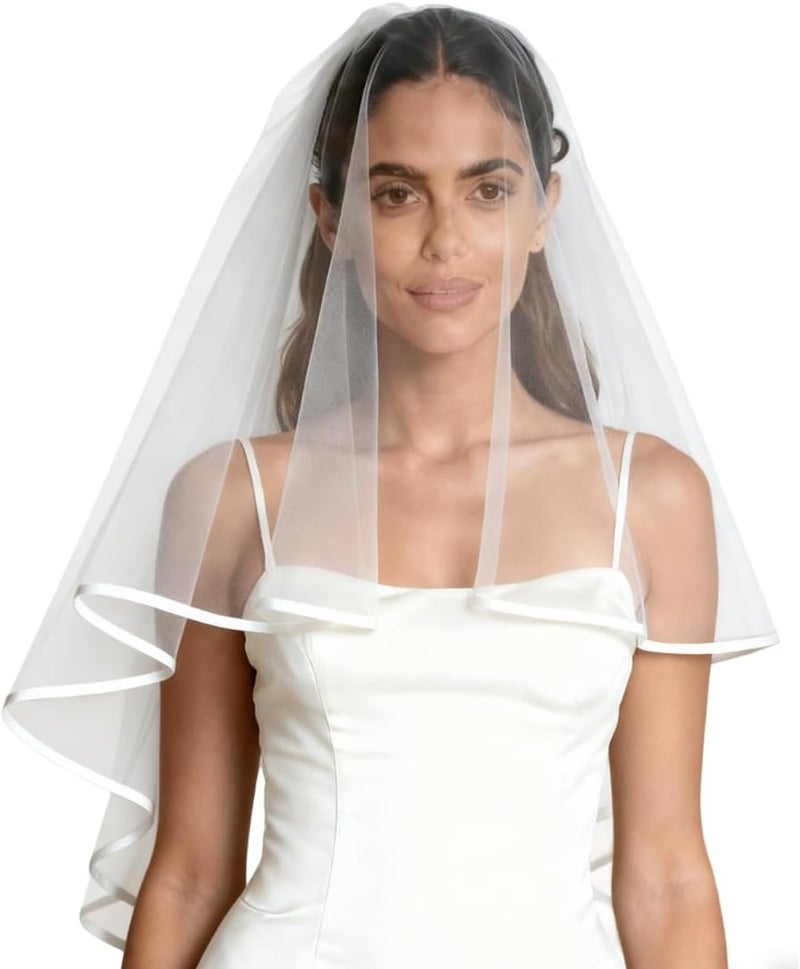 Nanchor Bridal Veil Women's Simple Tulle Short Wedding Veil Satin Edge With Comb for Wedding Bachelorette Party - Image 2