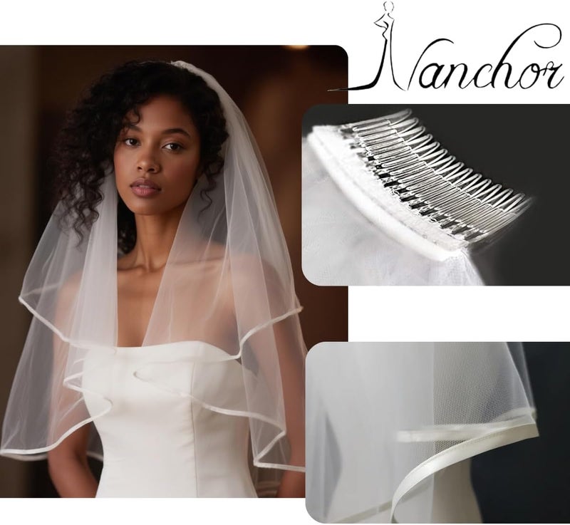 Nanchor Bridal Veil Women's Simple Tulle Short Wedding Veil Satin Edge With Comb for Wedding Bachelorette Party - Image 5