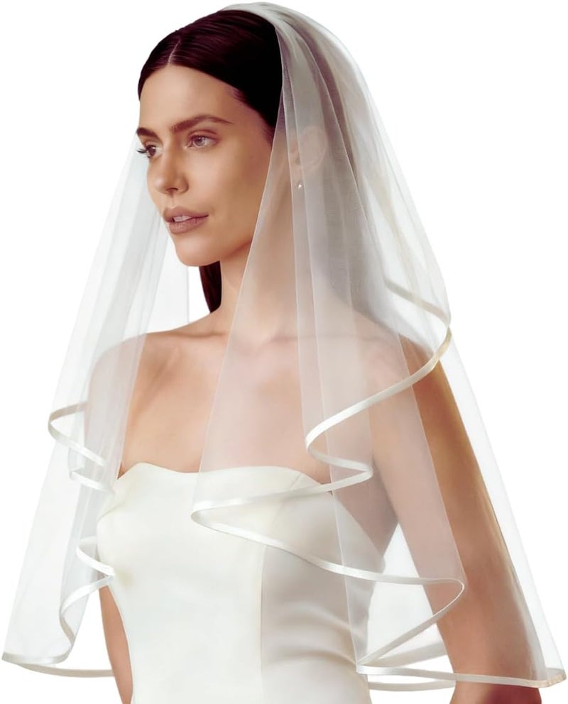 Nanchor Bridal Veil Women's Simple Tulle Short Wedding Veil Satin Edge With Comb for Wedding Bachelorette Party - Image 1