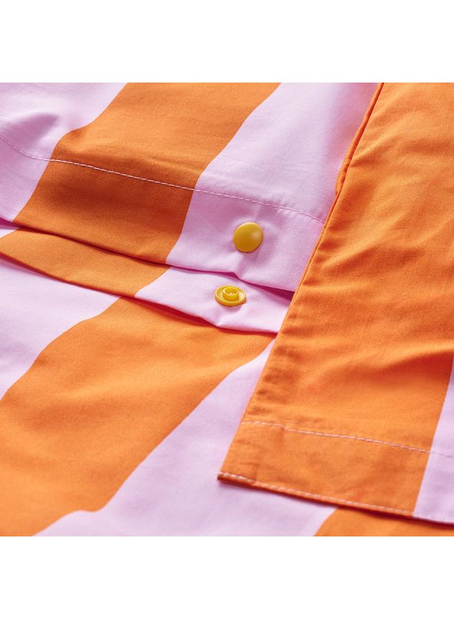 erorex Duvet cover and 2 pillowcases, orange/pink/striped, 240x220/50x80 cm - Image 4