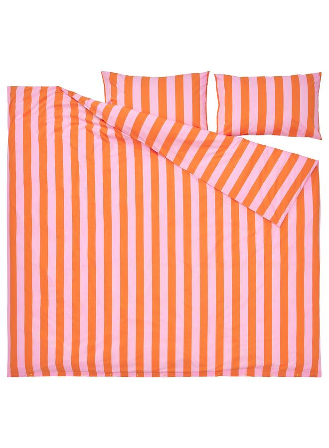 erorex Duvet cover and 2 pillowcases, orange/pink/striped, 240x220/50x80 cm - Image 5