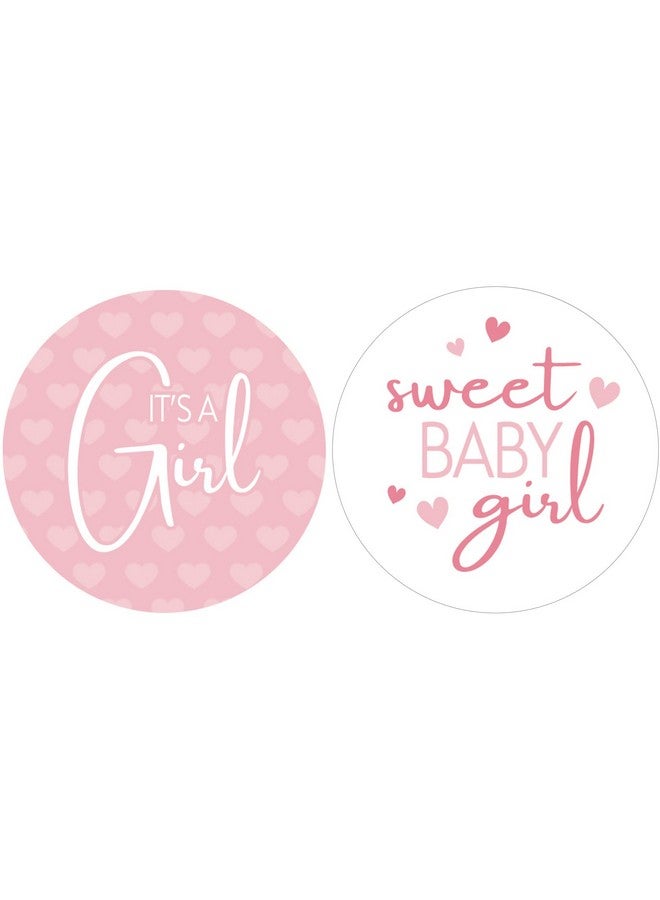 DISTINCTIVS ملصقات حفلة استقبال المولود أنثى وردية - 40 ملصق دائري بحجم 1.75 إنش - Image 2