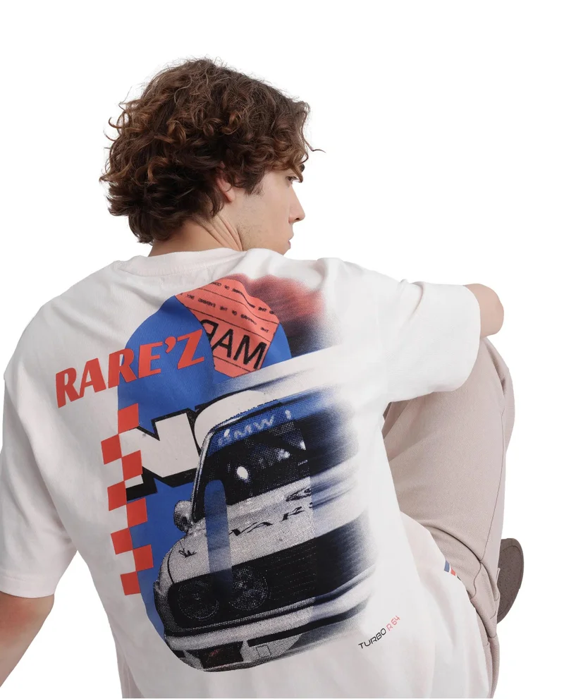 Rare Rabbit Men's Oversized Graphic And Hd Print T-Shirt