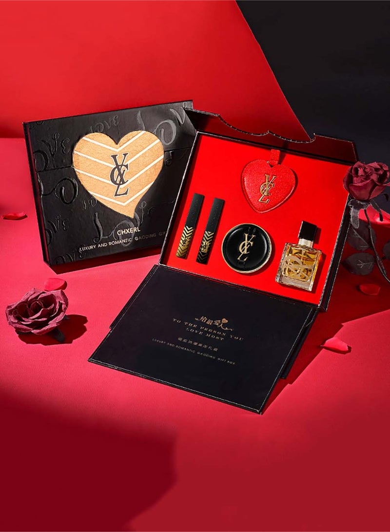 Pink Demon طقم هدايا عطر للنساء، 5 قطع طقم عطور هدايا العطلات لها، طقم أحمر شفاه وكريم بي بي، عطر زهور منعش طويل الأمد، طقم عطور للسيدات للمواعدة، عيد الميلاد، هدية لصديقة، أو دو بارفان للنساء - Image 3