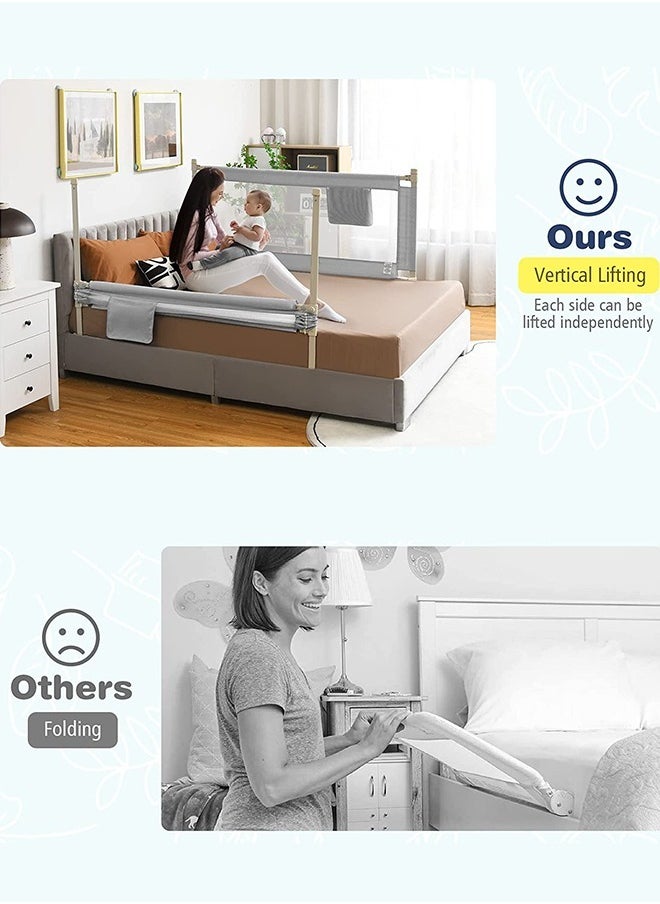 BAYBEE BAYBEE 180x63cm Baby Bed Rail Guard for Baby Toddlers Safety, Portable Kids Bedrail Safeguard Bed Fence Barrier with Adjustable Height Foldable Single Side Bed Protector for Newborn Baby Falling Blue  - Image 3