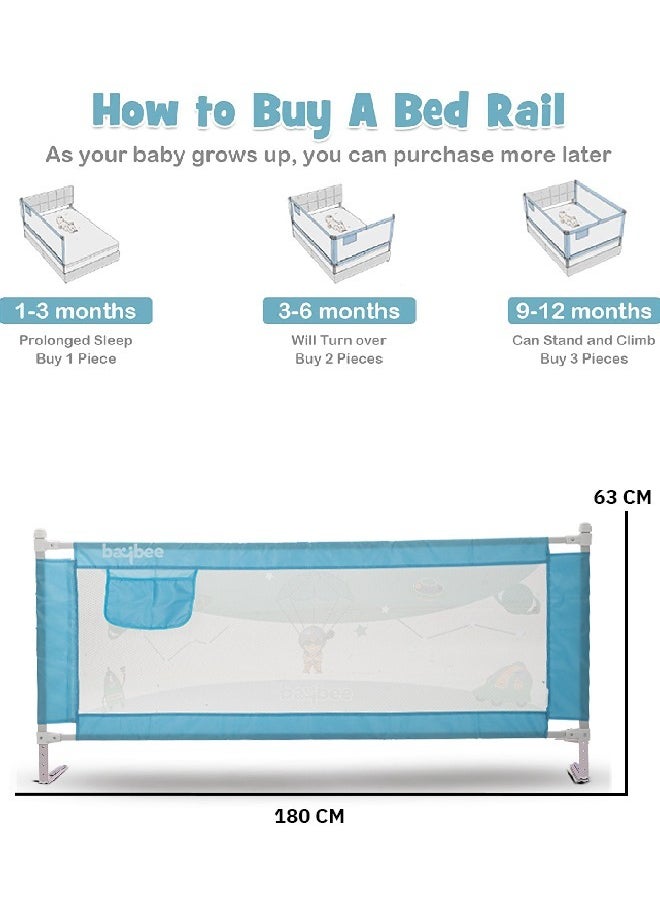 BAYBEE BAYBEE 180x63cm Baby Bed Rail Guard for Baby Toddlers Safety, Portable Kids Bedrail Safeguard Bed Fence Barrier with Adjustable Height Foldable Single Side Bed Protector for Newborn Baby Falling Blue  - Image 4