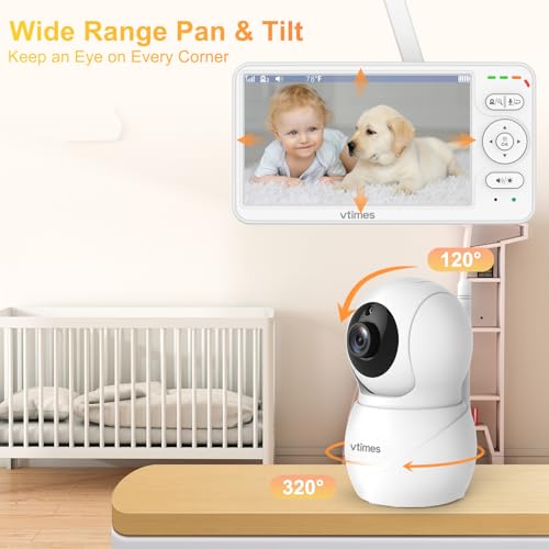 VTimes Baby Monitor with Camera and Audio, 6'' IPS Screen with 30-Hour Battery, Baby Monitor No WiFi Night Vision, ECO, 2-Way Audio, Pan-Tilt-Zoom, Baby Camera Monitor with 1000ft Range, Ideal Gift - Image 3