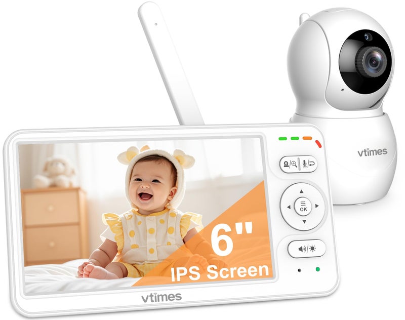 VTimes Baby Monitor with Camera and Audio, 6'' IPS Screen with 30-Hour Battery, Baby Monitor No WiFi Night Vision, ECO, 2-Way Audio, Pan-Tilt-Zoom, Baby Camera Monitor with 1000ft Range, Ideal Gift - Image 1