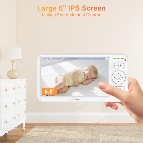 VTimes Baby Monitor with Camera and Audio, 6'' IPS Screen with 30-Hour Battery, Baby Monitor No WiFi Night Vision, ECO, 2-Way Audio, Pan-Tilt-Zoom, Baby Camera Monitor with 1000ft Range, Ideal Gift - Image 2