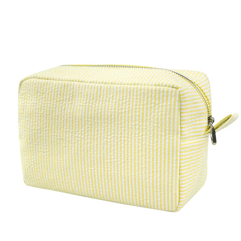 GFU Cosmetic Bags for Women, Seersucker Cosmetic Bag, Travel Toiletry Stripe Makeup Bag, Large Women Aesthetic Organizer Storage Pouch, Girls Handbags Purses, Yellow - Image 1