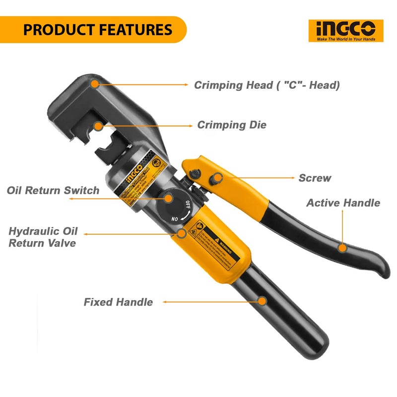 INGCO INGCO HHCT0170 Hydraulic Crimping Tool Cable Cutter Hydraulic Cable Lug Crimper Electrical Power Wires Suitable for Professional Work Tool Kit Heavy Duty Box with Die - Image 4
