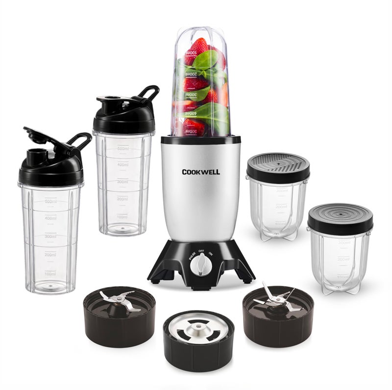 Cookwell Bullet Mixer Grinder (5 Jars, 3 Blades, Silver) - Copper, 600 Watts - 2 Year Warranty - Image 1