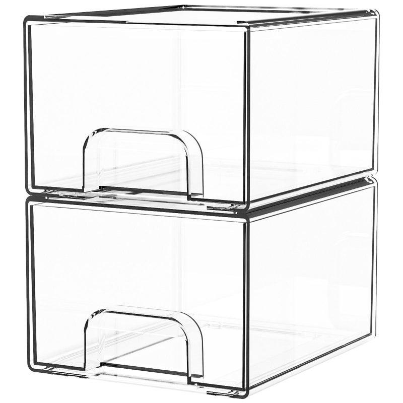 Yieach 2 Pack Clear Stackable Storage Drawers,4.4'' Tall Acrylic Drawer Containers for Organizing,Bathroom Organizers and Storage Bin Box,Plastic Makeup,Medicine Organizer Bins for Cabinet,Undersink - Image 1