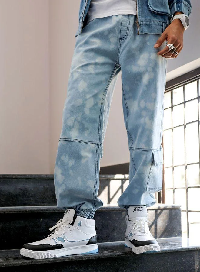 Men Loose Fit Solid Mid-Rise Stretchable Denim Joggers