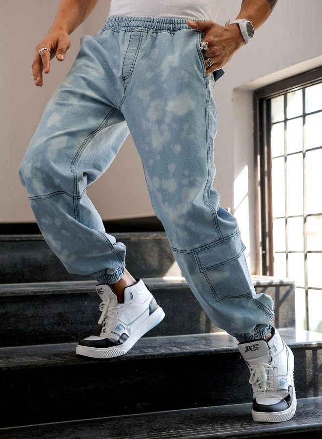 The Indian Garage Co  Men Loose Fit Solid Mid-Rise Stretchable Denim Joggers for Men | Best Price UAE