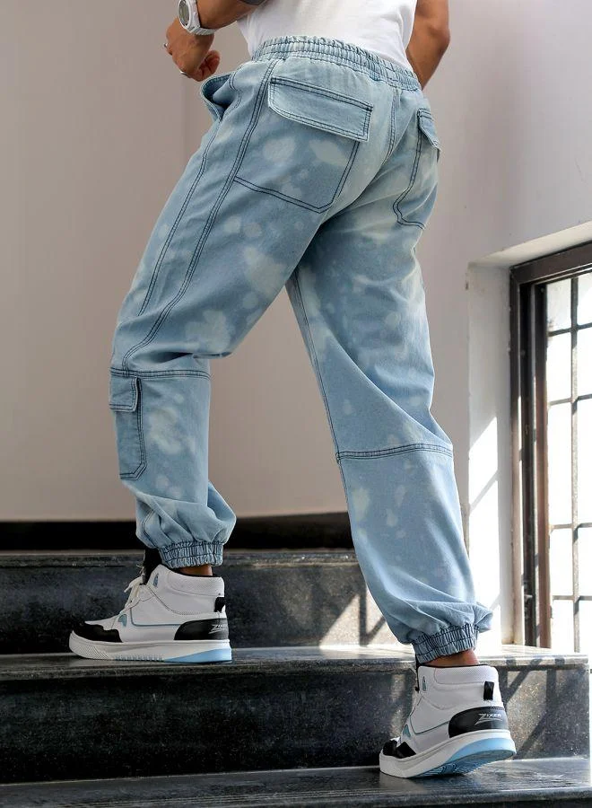 The Indian Garage Co  Men Loose Fit Solid Mid-Rise Stretchable Denim Joggers for Men | Best Price UAE