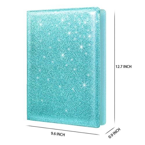 WAVEYU Glitter Portfolio Case for Women, Padfolio Cover for Girls, Conference/Resume/Legal Document Organizer with Letter/A4 Size Clipboard Hardboard, Business Card Holders, Blue+Green - Image 4