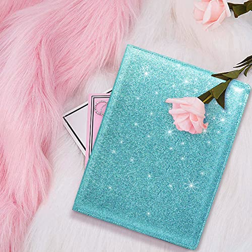 WAVEYU Glitter Portfolio Case for Women, Padfolio Cover for Girls, Conference/Resume/Legal Document Organizer with Letter/A4 Size Clipboard Hardboard, Business Card Holders, Blue+Green - Image 5