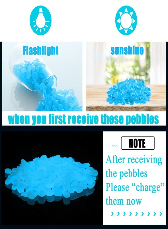 Oubest 900pcs Glow in The Dark Rocks Outdoor Decorations Stones Small Luminous Pebbles Indoor/Outdoor Decor for Garden Fish Tank Aquarium Planter Walkway - Lake Blue - Image 2