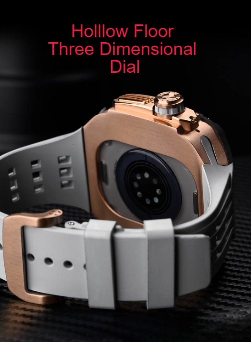 AROAQ Carbon Fiber Case for Apple Watch 49mm Fluororubber Band Metal Bezel Ultra Titanium Alloy Integrated Protective Case Carbon Shell Silver Titanium Frame Strap - Image 3