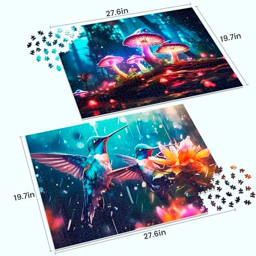 Edsjegn 2 Pack 1000 Piece Puzzle for Adults Jigsaw Puzzles 1000 Pieces 2000 Piece Puzzles for Adults Hummingbird Mushroom Jigsaw Puzzles White Elephant Gifts - Image 5