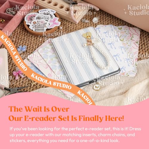 KACIOLA STUDIO 8PCS Inserts Set for E-reader, 6 Type C Charms and 2 Charm Chain with 50PCS Stickers for E-reader, 6.9"x4.8" Insert Vintage Flower Theme for Paper White11th/12th, Gifts for Booklovers - Image 2