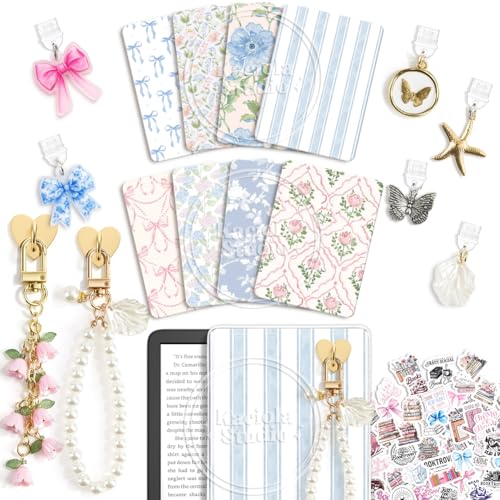 KACIOLA STUDIO 8PCS Inserts Set for E-reader, 6 Type C Charms and 2 Charm Chain with 50PCS Stickers for E-reader, 6.9"x4.8" Insert Vintage Flower Theme for Paper White11th/12th, Gifts for Booklovers - Image 1