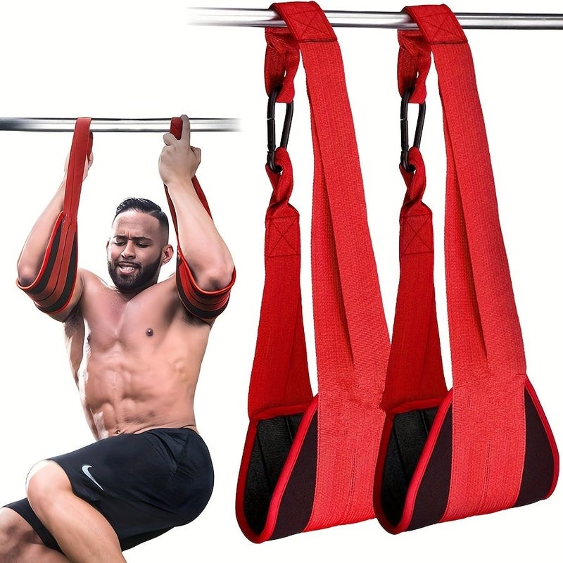 Red Abdominal Exercise Belt For Pull Up Bar And Core Training Padded Arm Strap With Rust Resistant Carabiners Home Gym Workout Gear Pair - Image 2