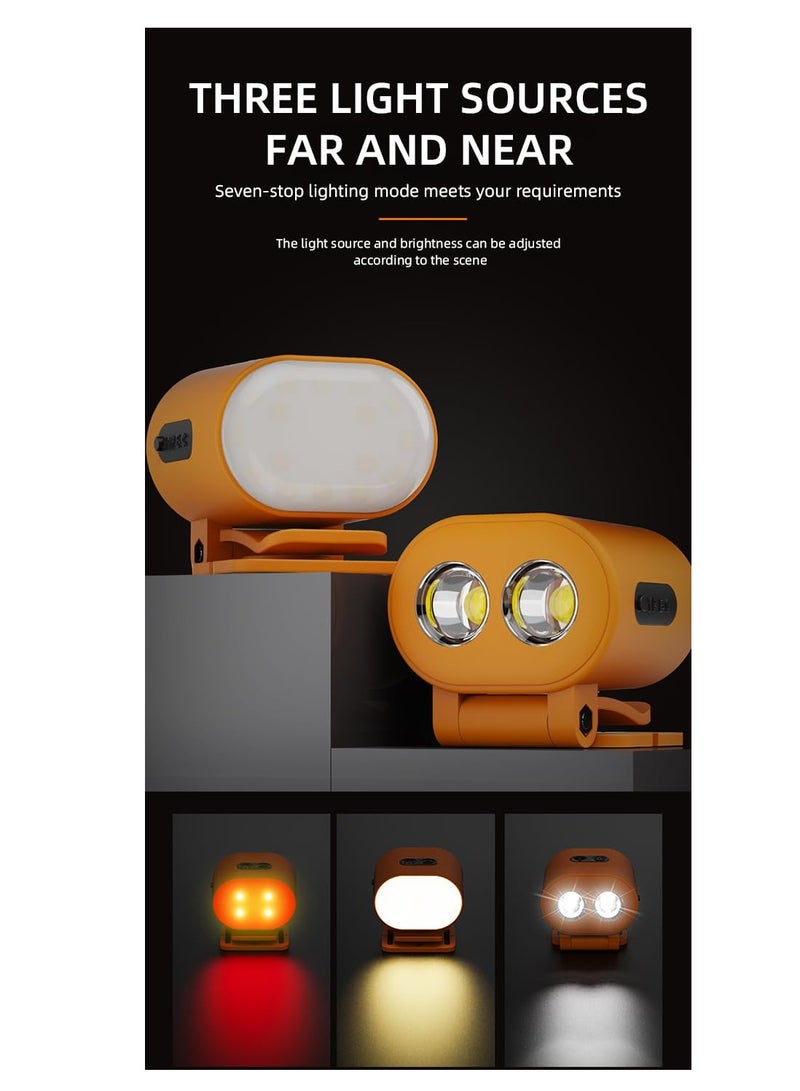 Rechargeable Clip-On Hard Hat Light with Dimmable Magnet, Waterproof Design for Camping, Running, Hunting, Cycling, Fishing, and Emergency Use (Orange) - Image 2