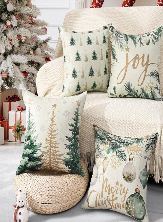 ASPMIZ Christmas Pillow Covers 18 x 18 Inch Set of 4, Winter Christmas Tree Holiday Throw Pillowcases Outdoor Indoor, Linen Pillow Cases Throw Cushion Cover for Couch Sofa Bed Living Room, Home Decor - Image 1