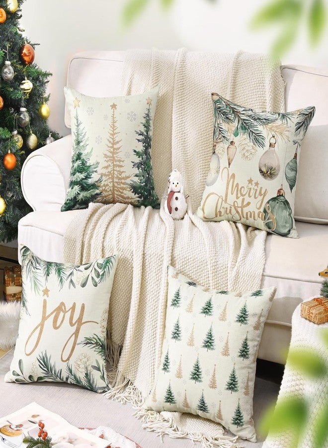 ASPMIZ Christmas Pillow Covers 18 x 18 Inch Set of 4, Winter Christmas Tree Holiday Throw Pillowcases Outdoor Indoor, Linen Pillow Cases Throw Cushion Cover for Couch Sofa Bed Living Room, Home Decor - Image 2