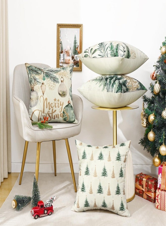ASPMIZ Christmas Pillow Covers 18 x 18 Inch Set of 4, Winter Christmas Tree Holiday Throw Pillowcases Outdoor Indoor, Linen Pillow Cases Throw Cushion Cover for Couch Sofa Bed Living Room, Home Decor - Image 3