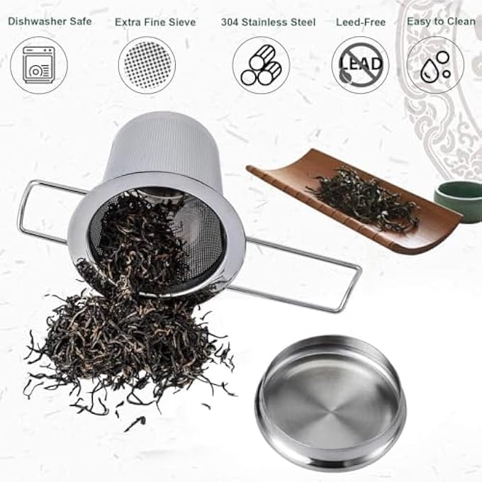 HAUSPROFI Tea Infuser 304 Stainless Steel Tea Strainer With Lid And Foldable Handle Tea Filter For Teapots Cups Mugs To Brewing Steeping Loose Leaf 2 Pack - Image 4