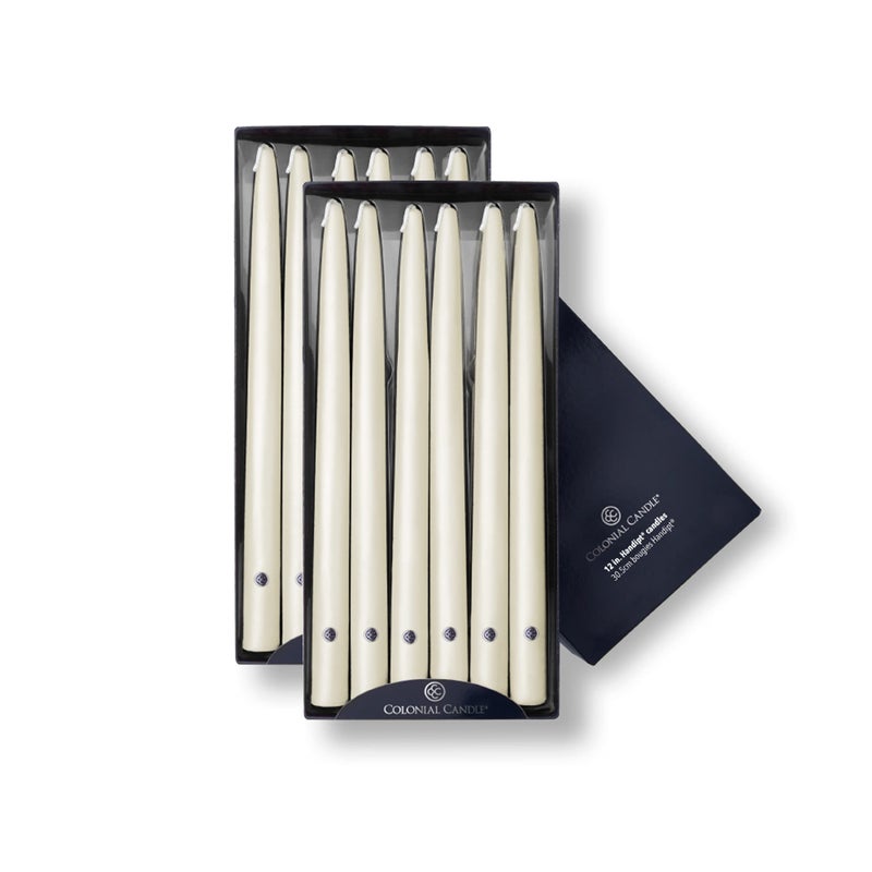 Colonial Candle Unscented Taper Candle, Handipt Collection, Ivory, 12 In, Pack of 12 - Up to 10 Hours Burn - Image 1