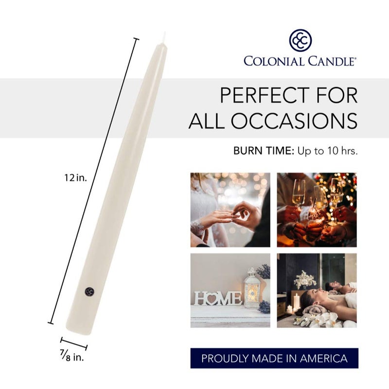 Colonial Candle Unscented Taper Candle, Handipt Collection, Ivory, 12 In, Pack of 12 - Up to 10 Hours Burn - Image 3
