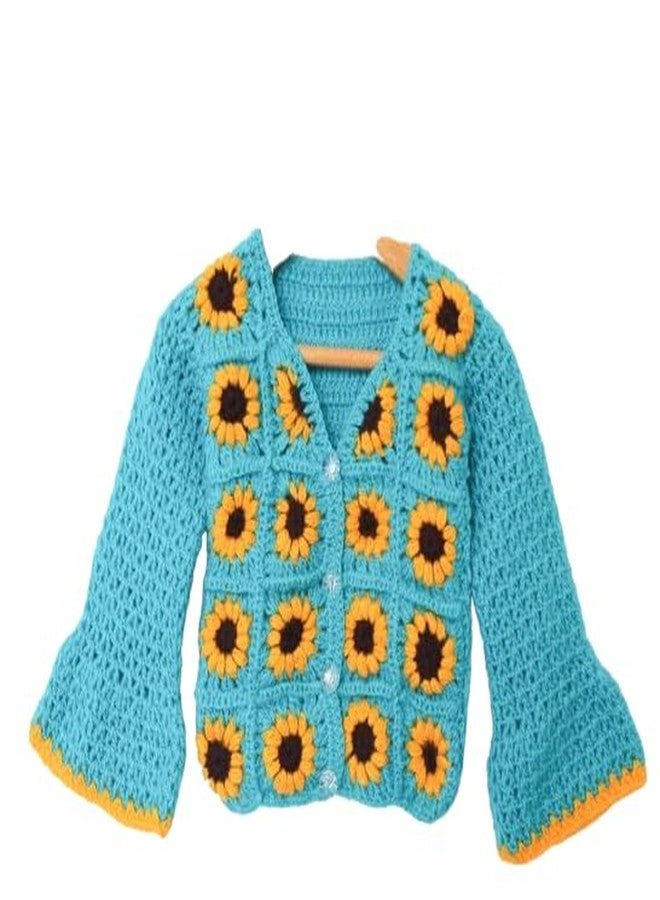 KNIT GEMS Elegant Woven Embroidery v Neck Baby Cardigans for Kids | Knitted Wool | Warm Sweater Pullover Cardigan for Infant | Toddler | Baby Girl | Winter wear for Kids (Turquoise) - Image 1