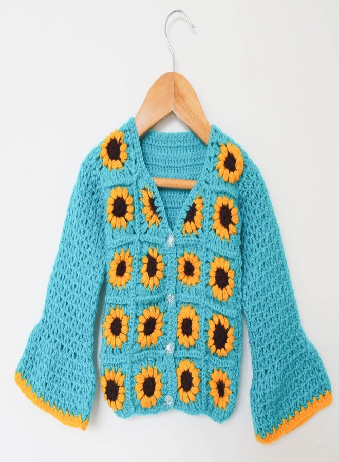 KNIT GEMS Elegant Woven Embroidery v Neck Baby Cardigans for Kids | Knitted Wool | Warm Sweater Pullover Cardigan for Infant | Toddler | Baby Girl | Winter wear for Kids (Turquoise) - Image 2